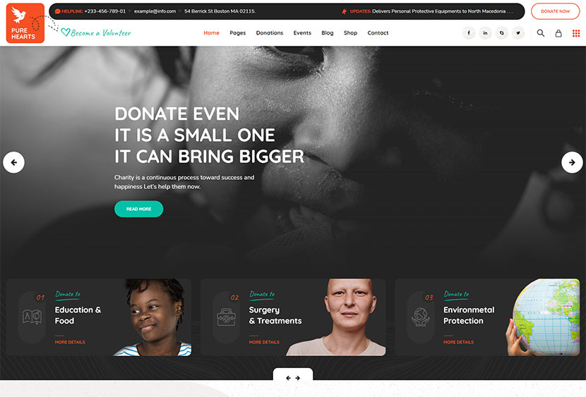 Pure Hearts - Charity & Nonprofit WordPress Theme