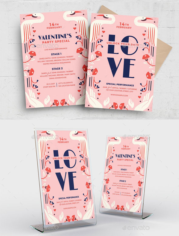 Valentines Flyers With Vintage Decor