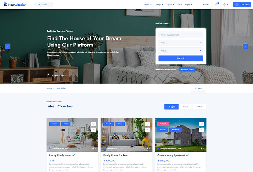 HomeRadar - Real Estate WordPress Theme