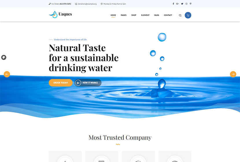 Uaques - Drinking Water Delivery WordPress Theme + RTL