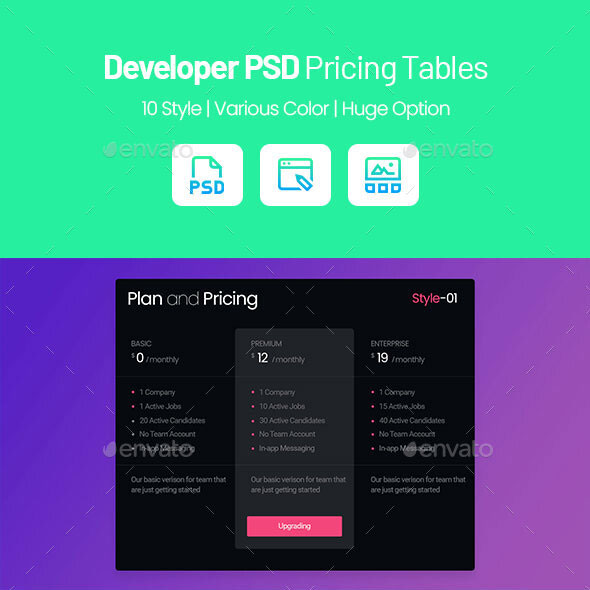 Developer PSD Pricing Tables