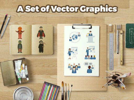 A Set of Vector Graphics Characters Conceptual Art Objects and More