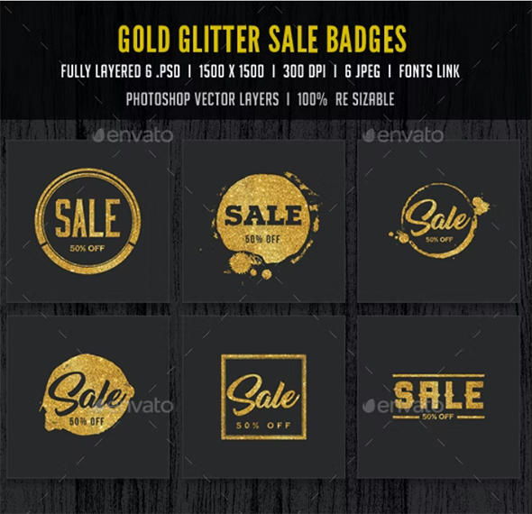 Gold Glitter Sale Badges