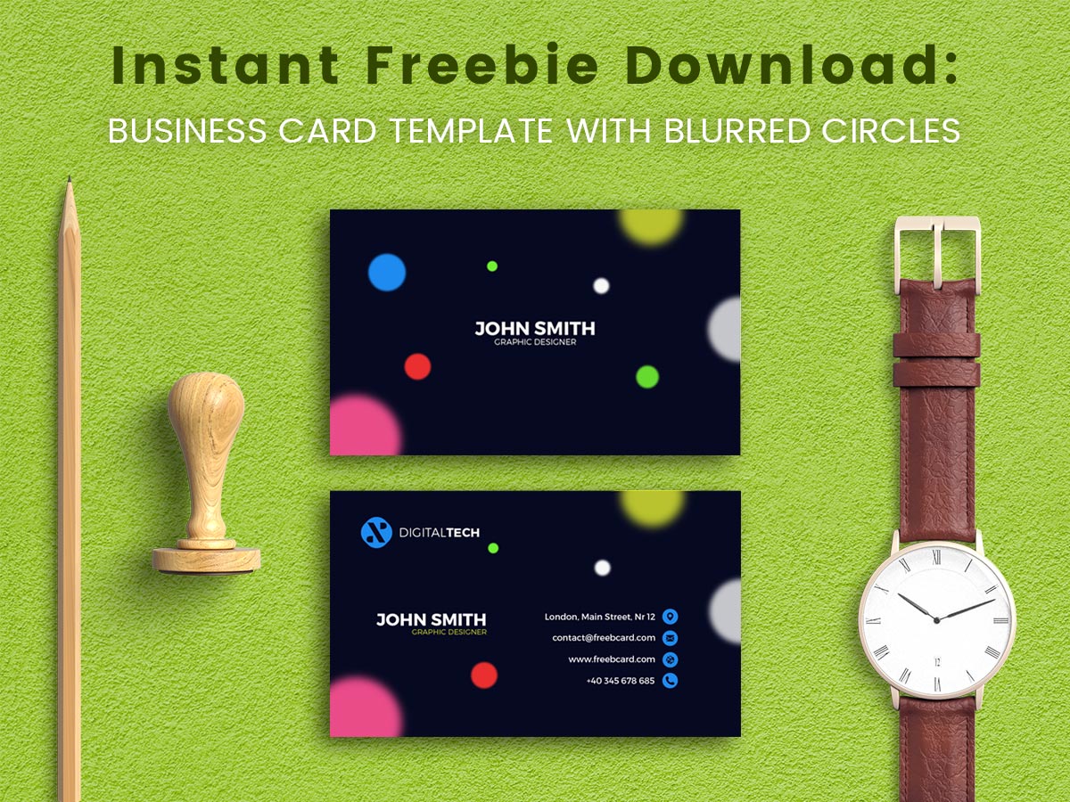 Instant Freebie Download Business Card Template with Blurred Circles