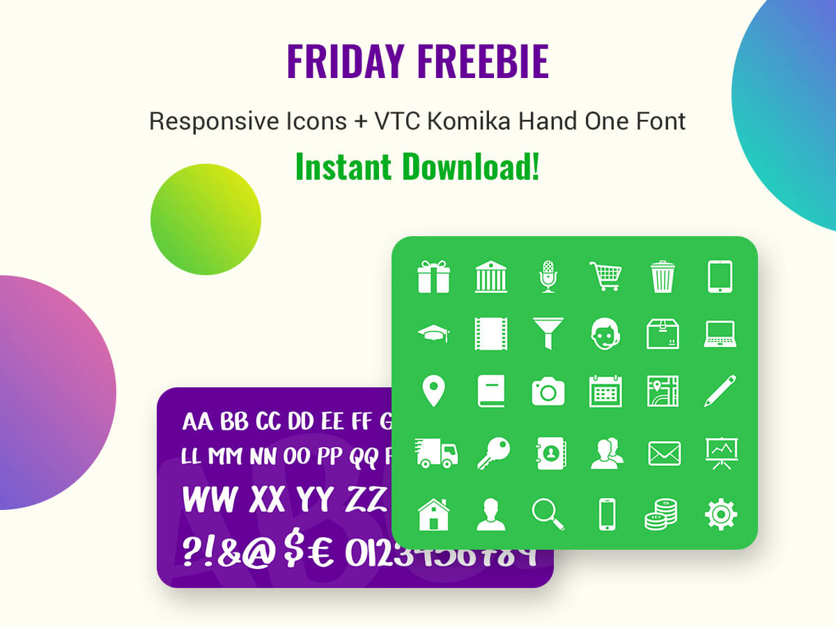 Friday Freebie Responsive Icons + VTC Komika Hand One Font - Instant Download!