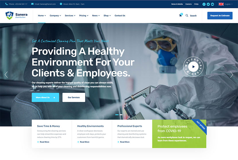 Sanera - Sanitizing And Cleaning Services WordPress Theme