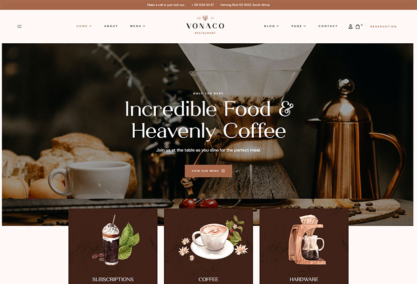 Vonaco - Restaurant & Coffee Shop WordPress Theme