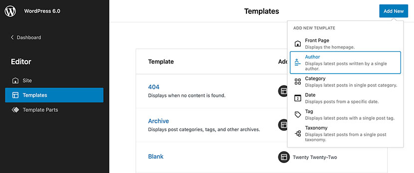 new template types wp 6